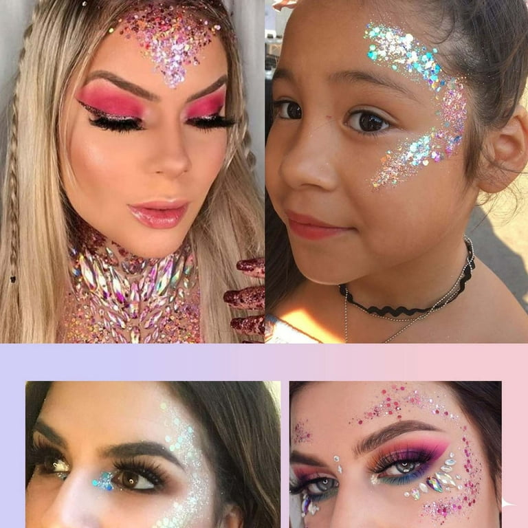 Sdjma Body Glitter Stick, Singer Concerts Face Glitter Gel, Holographic Mermaid Sequins Chunky Glitter, Music Festival Hair Accessories Glitter Makeup