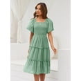 thumbnail image 3 of Women's Summer Casual Flutter Sleeve Square Neck Smocked Midi Dress, 3 of 6