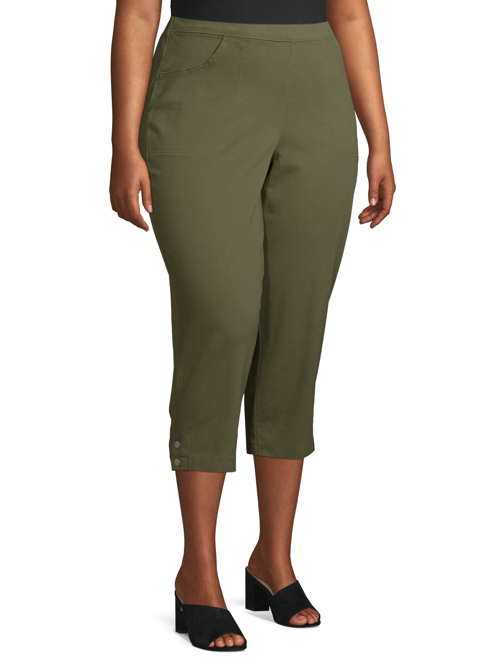 Just My Size Women's Plus Size Pull On Elastic Waist Cropped Pants with  Snap Hem Detail - Walmart.com