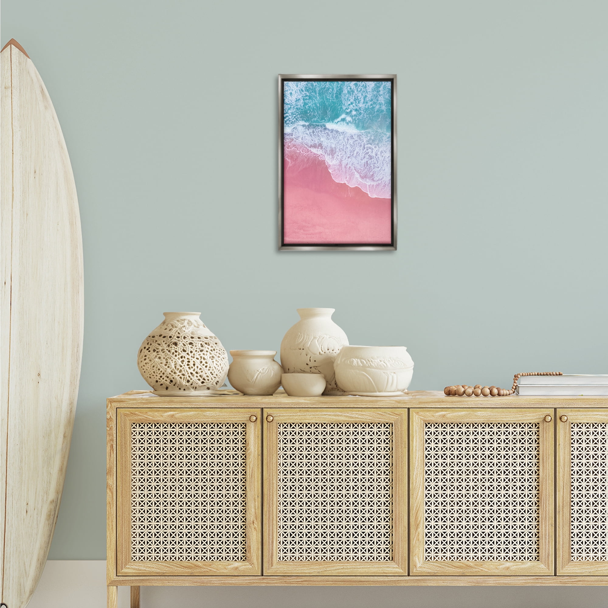 Stupell Industries Pink Surf Tide Landscape & Nature Photography Gray Floater Framed Canvas Art Print Wall Art, 17 x 25