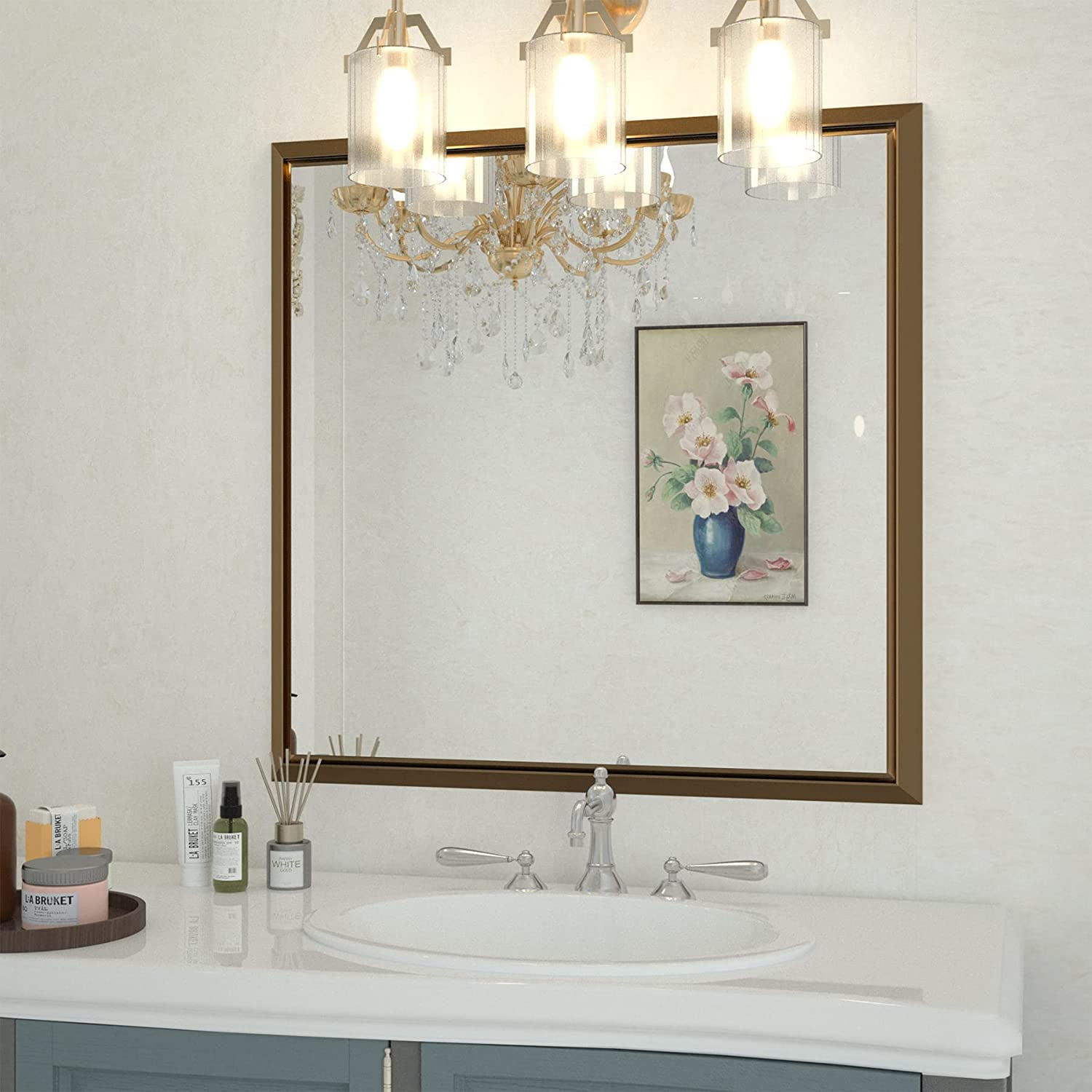 36x36 Inch Bathroom Mirror for Wall, Brushed Bronze Bathroom Vanity