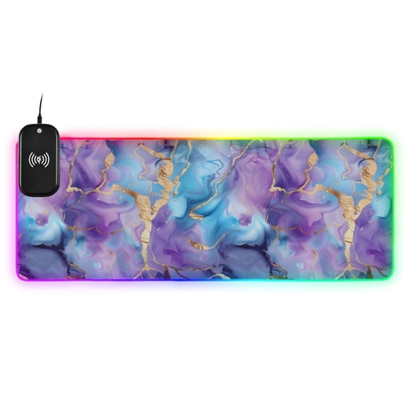 Wireless Charging Mouse Pad Large RGB Gaming Desk Mat 13 Light Modes Mousepad 31.5x11.8 Blue Purple Marble