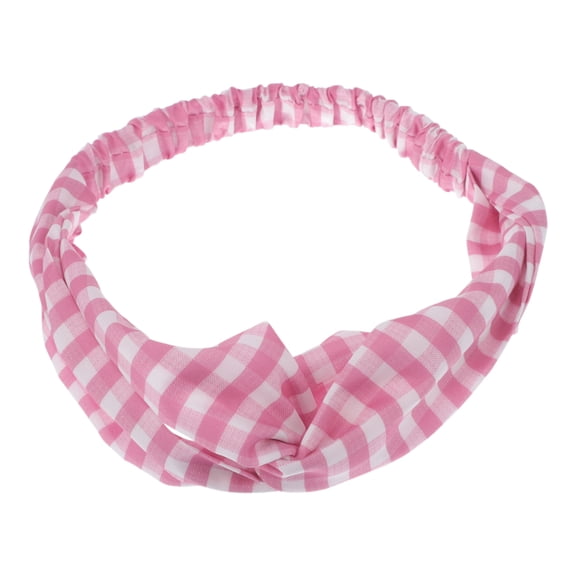 Unique Bargains 1 Pc Fashion Plaid Pattern Cross Elastic Hairband for Women Pink