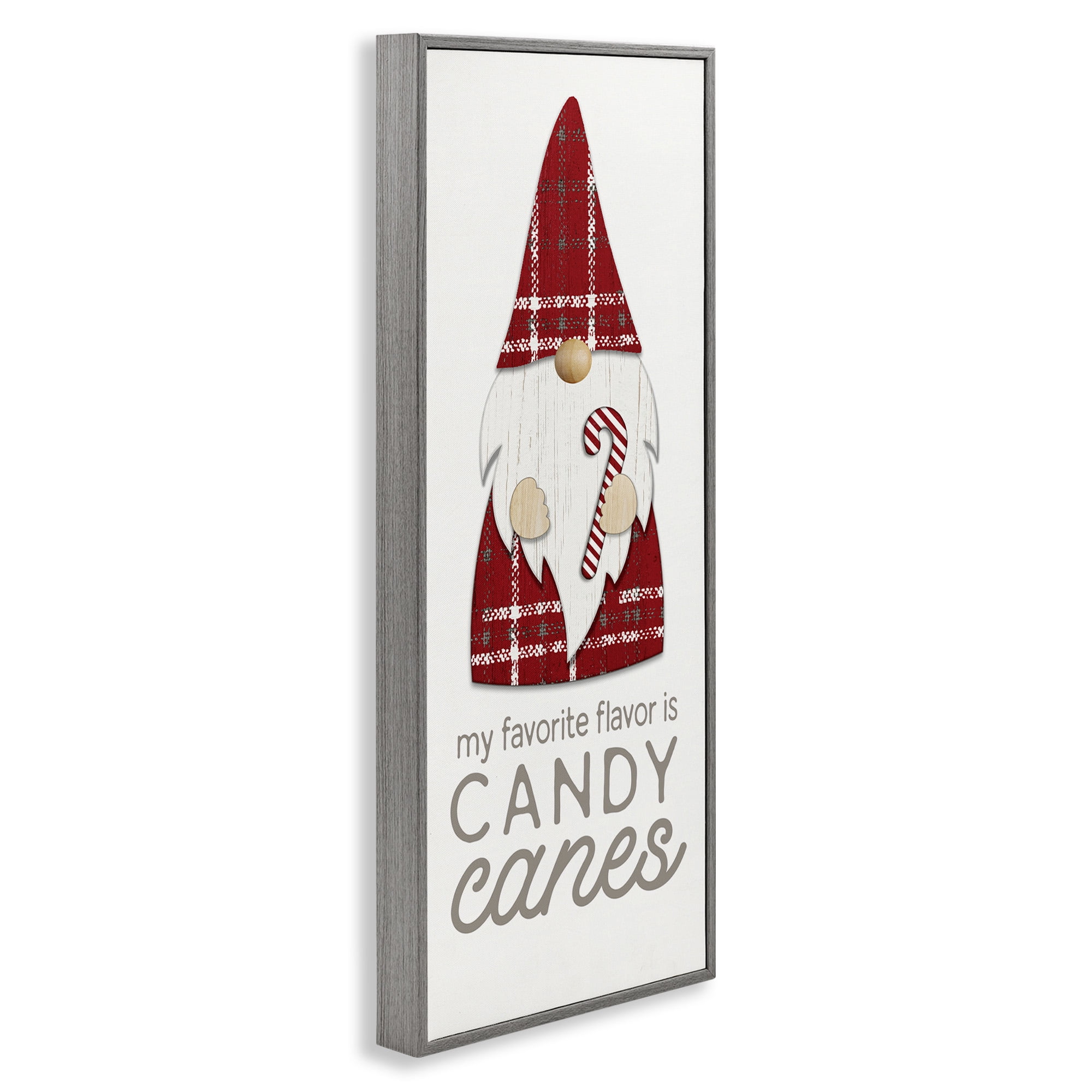 Stupell Industries Christmas Gnome with Candy Cane Holiday Painting Gray Framed Art Print Wall Art, 10 x 24