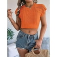 thumbnail image 6 of Womens Cable Knit Crop Cap Sleeve Crew Neck Slim Fit Solid Color Stretchy Summer Short Sleeve Sweater Orange Color XL, 6 of 8