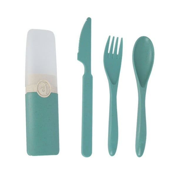 Pisexur Batería de cocina Juego de vajilla de plástico con cuchillo, tenedor y cuchara de paja para la cocina del hogar