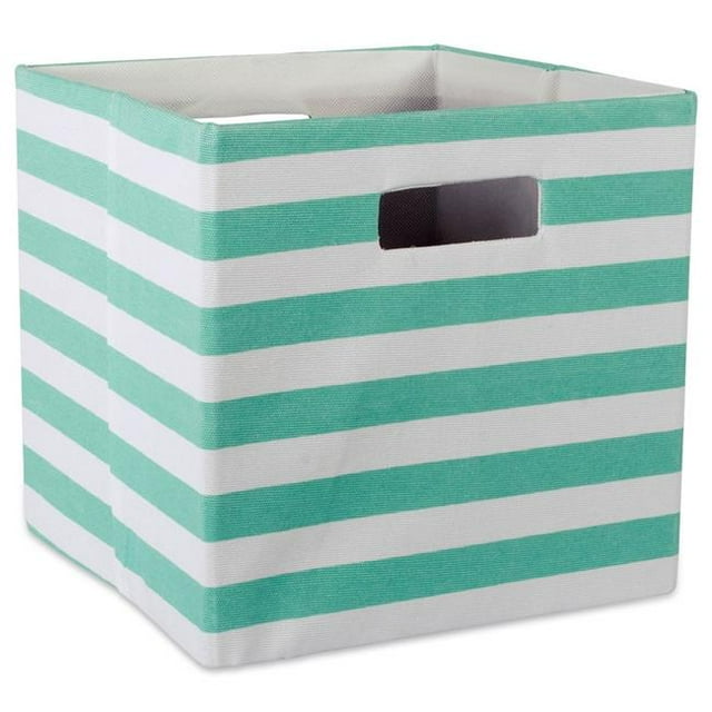 Design Imports CAMZ37910 13 x 13 x 13 Po Cube de Rangement Carré en Polyester à Rayures&44; Aqua