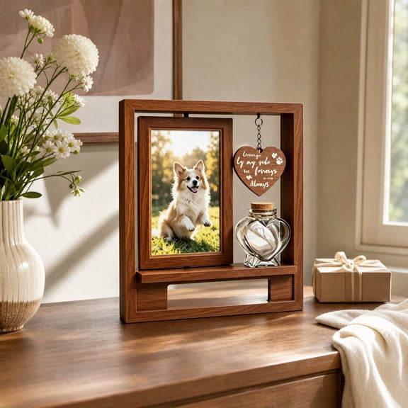 11.2"×9.8" Pet Memorial Picture Frame, Keepsake Remembrance Sympathy Gift for Loss of Dog or Cat with Heart‑Shaped Keepsake Bottle, Loving Memory Picture Frame for Pets