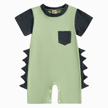 JUMEYU Unisex Baby Clothes Baby Boys Short Sleeve Romper Toddler Cartoon Romper Outfits 0 3 6 9 12 18 24 Months (Green 6-12 Months)