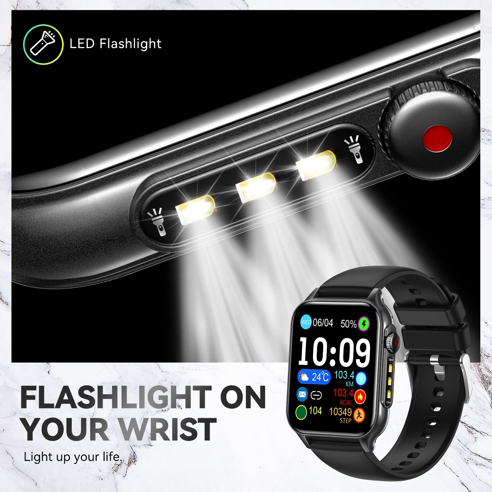 VOPOCO P6P 1.96" HD Touch Screen 100+ Sports Modes Smart Watches for Men Women (Answer/Make Call) with LED Flashlight, Waterproof Fitness Tracker for iOS Android