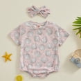 thumbnail image 2 of Bagilaanoe Newborn Baby Girl Summer Rompers Print Short Sleeve Bodysuits + Headband 6M 12M 18M 24M Infant Casual One Piece Jumpsuit, 2 of 8