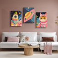 thumbnail image 2 of Astronaut Wall Art Space Adventure Posters Whimsical in Space Pictures Funny Cat Canvas Wall Decor Cute Pink Cat Prints Painting Colorful Kids and Nursery Art(Framed canvas), 2 of 6