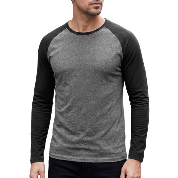 INSPIRE CHIC Men's Raglan T-Shirt Long Sleeve Crewneck Casual Baseball T-Shirts M Gray