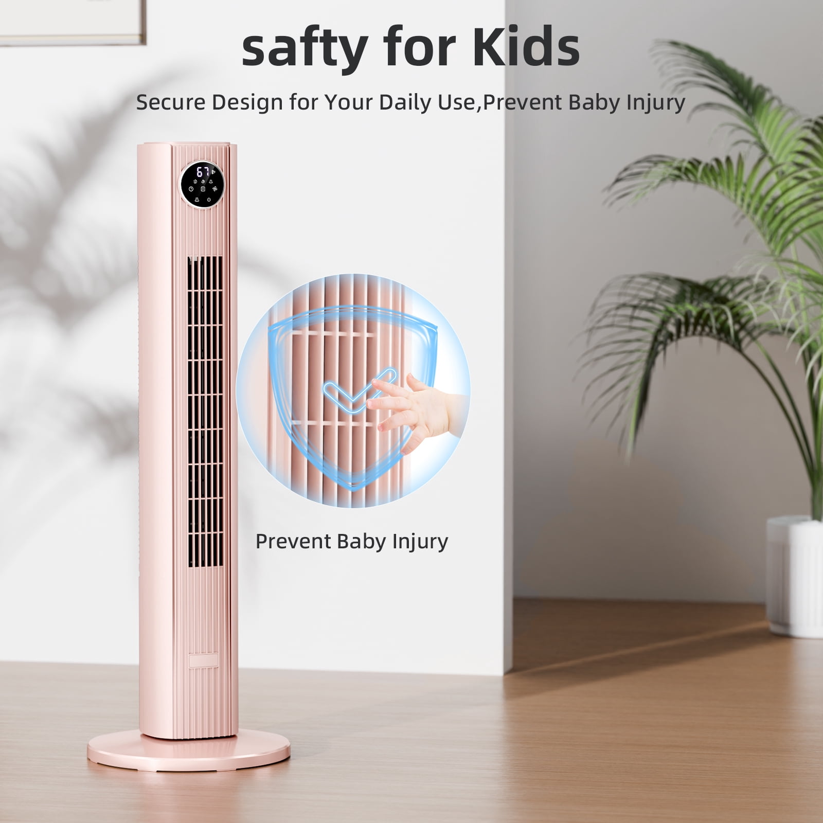 FREE VILLAGE 36 inch Tower Fan Portable Floor Fans,85°Oscillating Fan Quiet Cooling 12H Timer Remote Control Standing Bladeless Electric 3 Wind Speeds 4 Modes Bedroom Drom Office,Pink