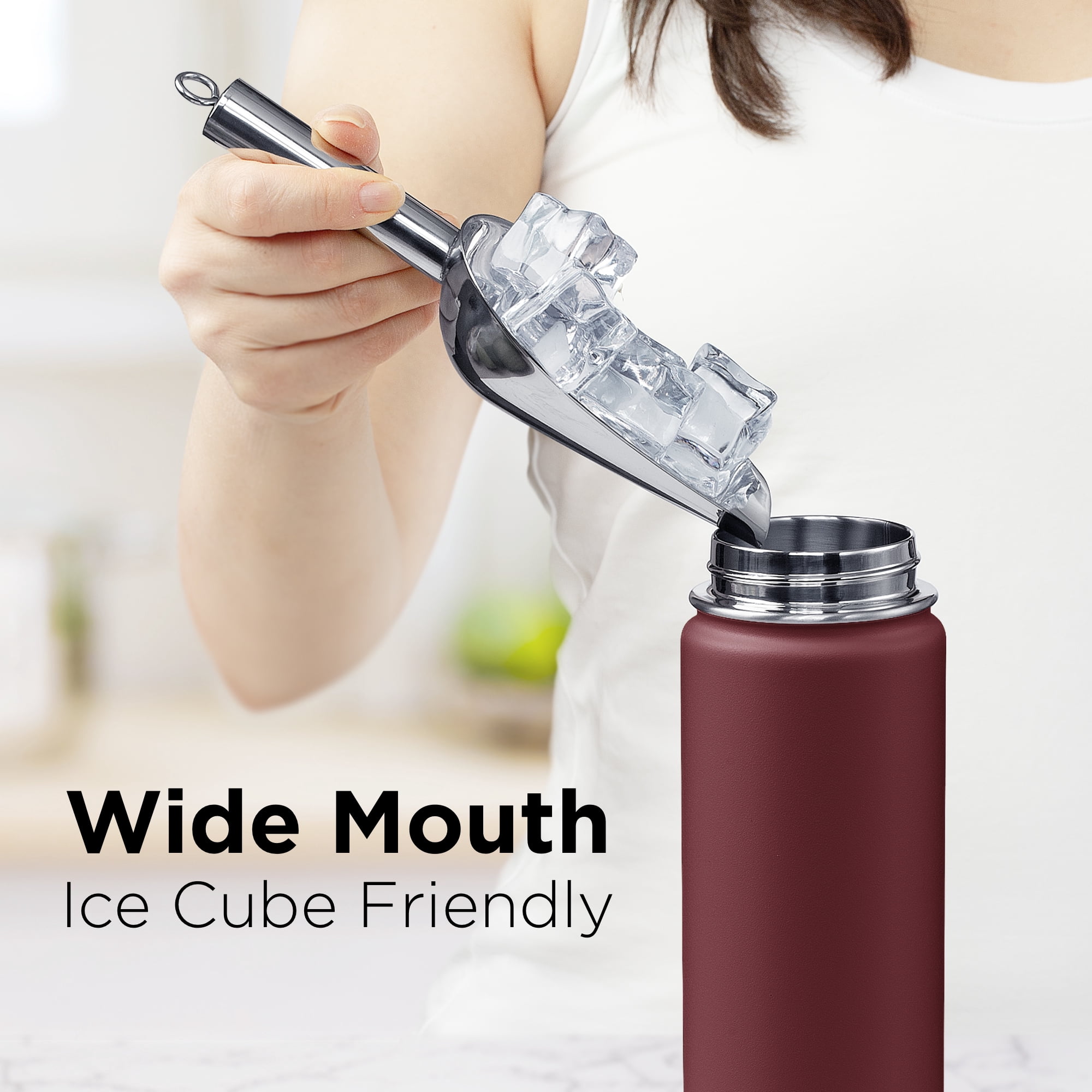 ThermoProof Double-Walled Vacuum Insulated Stainless Steel Water Bottle, Wide Mouth, Leakproof, 22oz, Burgundy