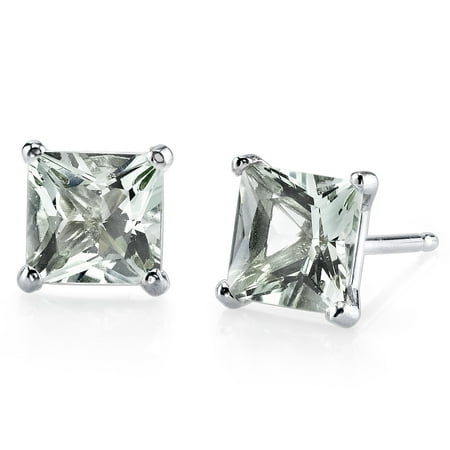- Peora 2.00 Ct T.G.W. Princess-Cut Green Amethyst 14K White Gold Stud Earrings