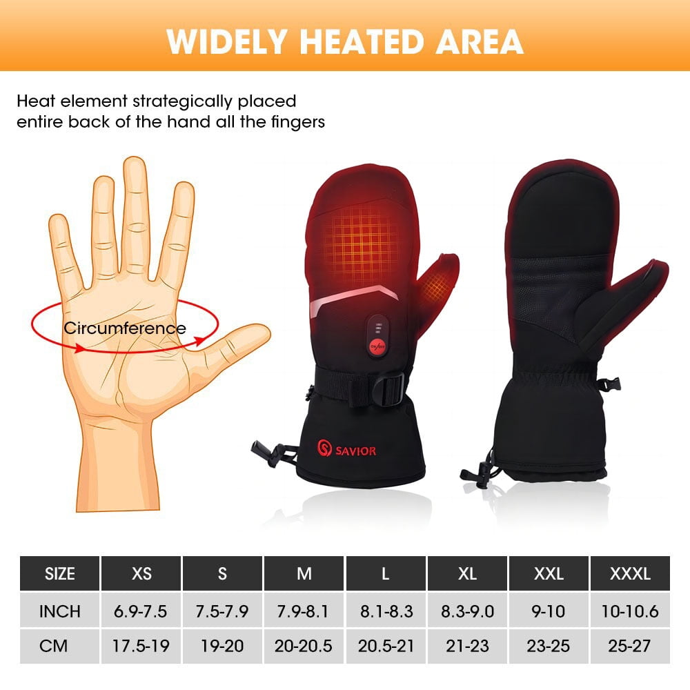 Savior Heat Heated Mittens Gloves for Men Women, 7.4V Rechargeable Electric Battery Heating Gloves, Winter Gloves for Ski Snowboarding Hunting Fishing