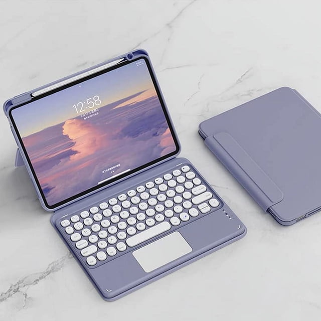 CHOK Keyboard Case for iPad 10th Generation (10.9” 2022) Detachable Magnetic Cover Vertical Stand & Magnetically Cute Color Round Key Trackpad Keyboard for New iPad 10th 2022
