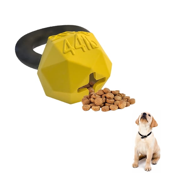 Friends Forever Dog Chew Toy, Interactive Treat Dispensing Toys, Dog Puzzle Fun Indoor Play, Non-Toxic Durable Natural Rubber, Yellow Kettle Bell