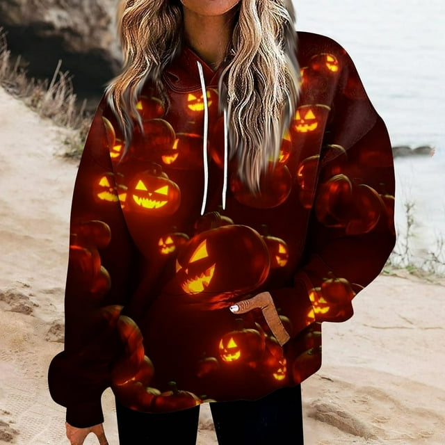 POINTERTECK Halloween Femmes Mode Quotidienne Polyvalent Décontracté Sweat-Shirt à Manches Longues Imprimé Top Sweat-Shirt