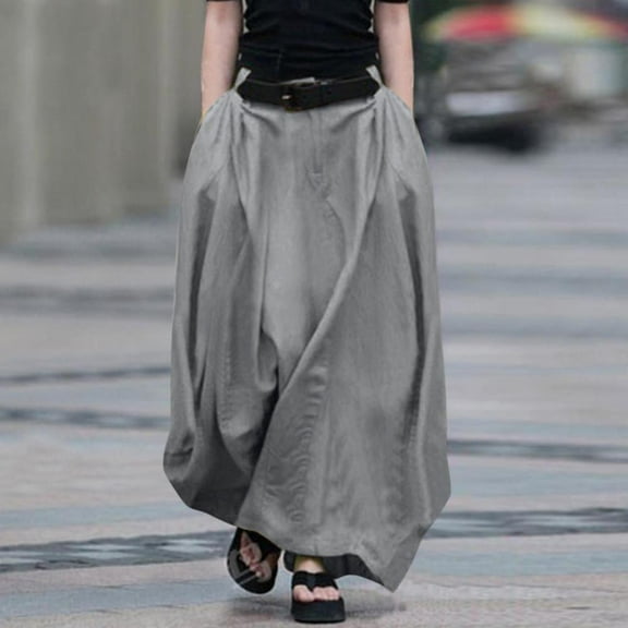 Bxsruta Skirts for Women, Women's Flowy Maxi A-Line Skirt with High Waist, Solid Casual Long Skirt