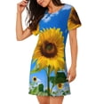 thumbnail image 2 of Vsdgher Blue Sky Sunflower Pattern Womens Short Sleeve Sleepshirt Scoopneck Cute Nightdress Ruffle Comfy Nightgown, 2 of 6