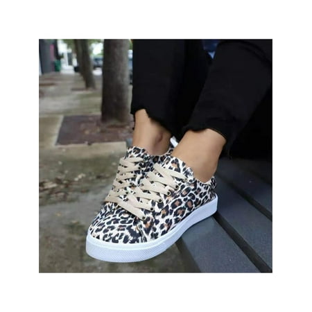 

Lumento Women s Canvas Sneakers Comfort Casual Shoes Plaid Flats Non-slip Walking Shoe Sports Breathable Lace Up Sneaker White Leopard Print 10