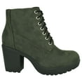 thumbnail image 2 of Soda Second Lug Sole Chunky Heel Combat Ankle Boot Lace up w/Side Zipper Green Khaki Olive 10, 2 of 3
