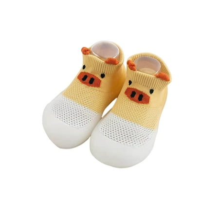 

Daeful Infant Ankle Socks Prewalker Sock Shoe Knit Upper Floor Slippers Casual Slip On Non-slip Soft Soles First Walking Shoes Yellow Piggy 6.5C-7C