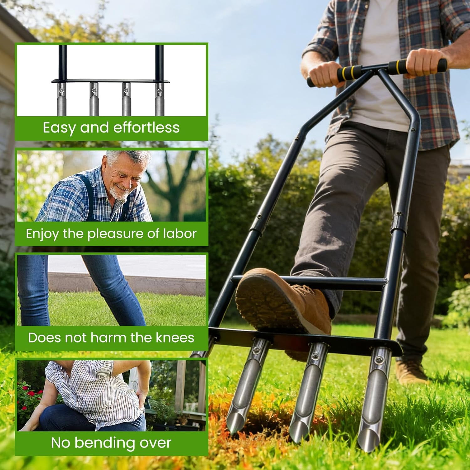 Aerator Lawn Tool,Core Tool with 4 Tines for Gardening,Easy Assembled Manual Grass Steel Material Yard Care Health Soil,Suitable Soft Soil（Water Before Use）