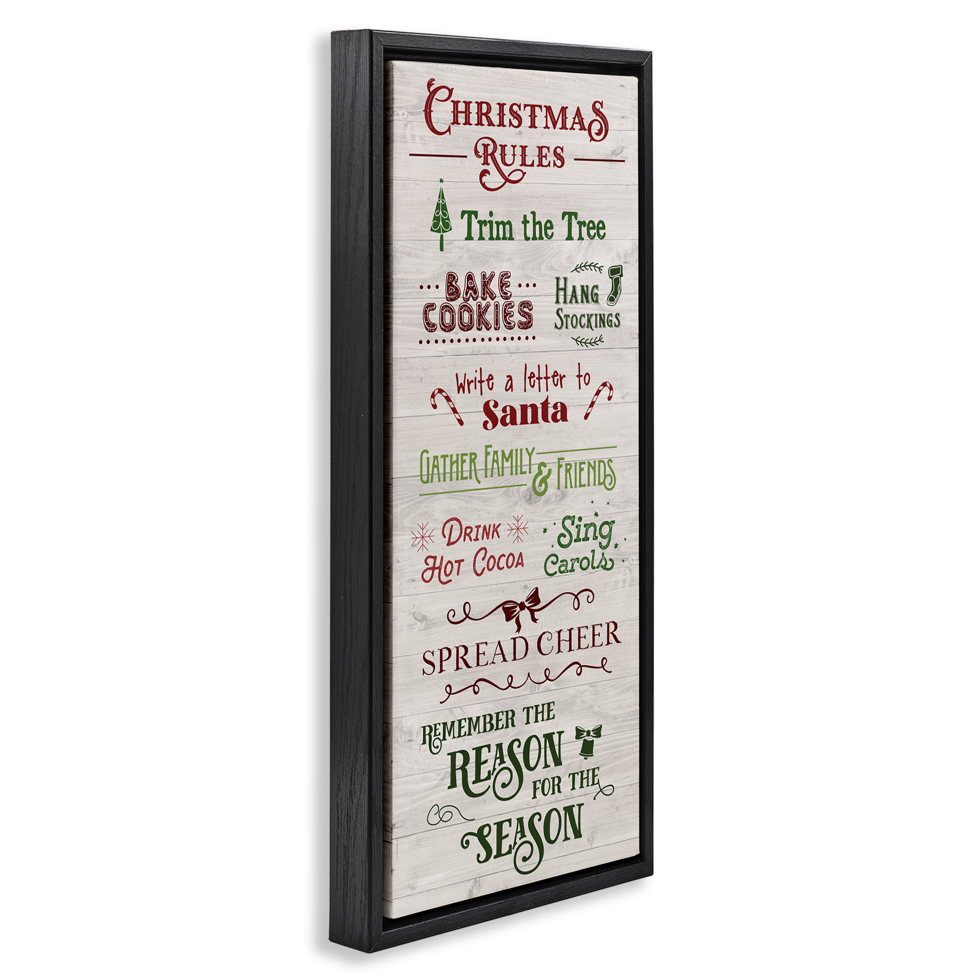 Stupell Industries Rustic Christmas Rules Holiday Painting Black Floater Framed Canvas Art Prints Wall Art, 11 x 25