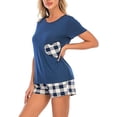 thumbnail image 3 of SMZ Women Plaid Print Two Piece Pajamas Sets, Short Sleeve Round Neck Pullover Tops, 3 of 6