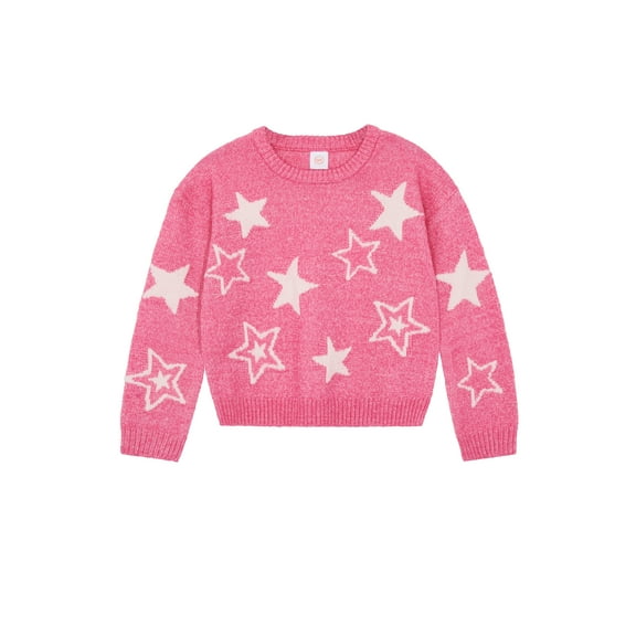 Wonder Nation Girls Novelty Feather Yarn Star Icon Sweater, Sizes 4-18 & Plus