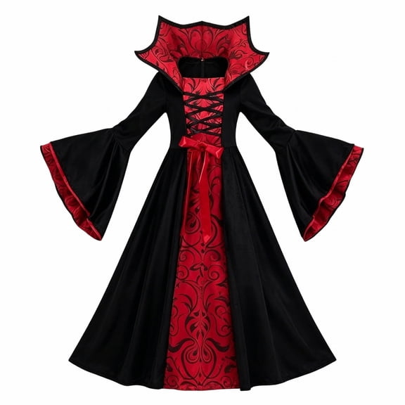 Otqutp Halloween Kids Suit Gothic Dress Girls Medieval Party Dresses Stand Collar Slim Fit Dresses Scary Spooky Loose Clothes
