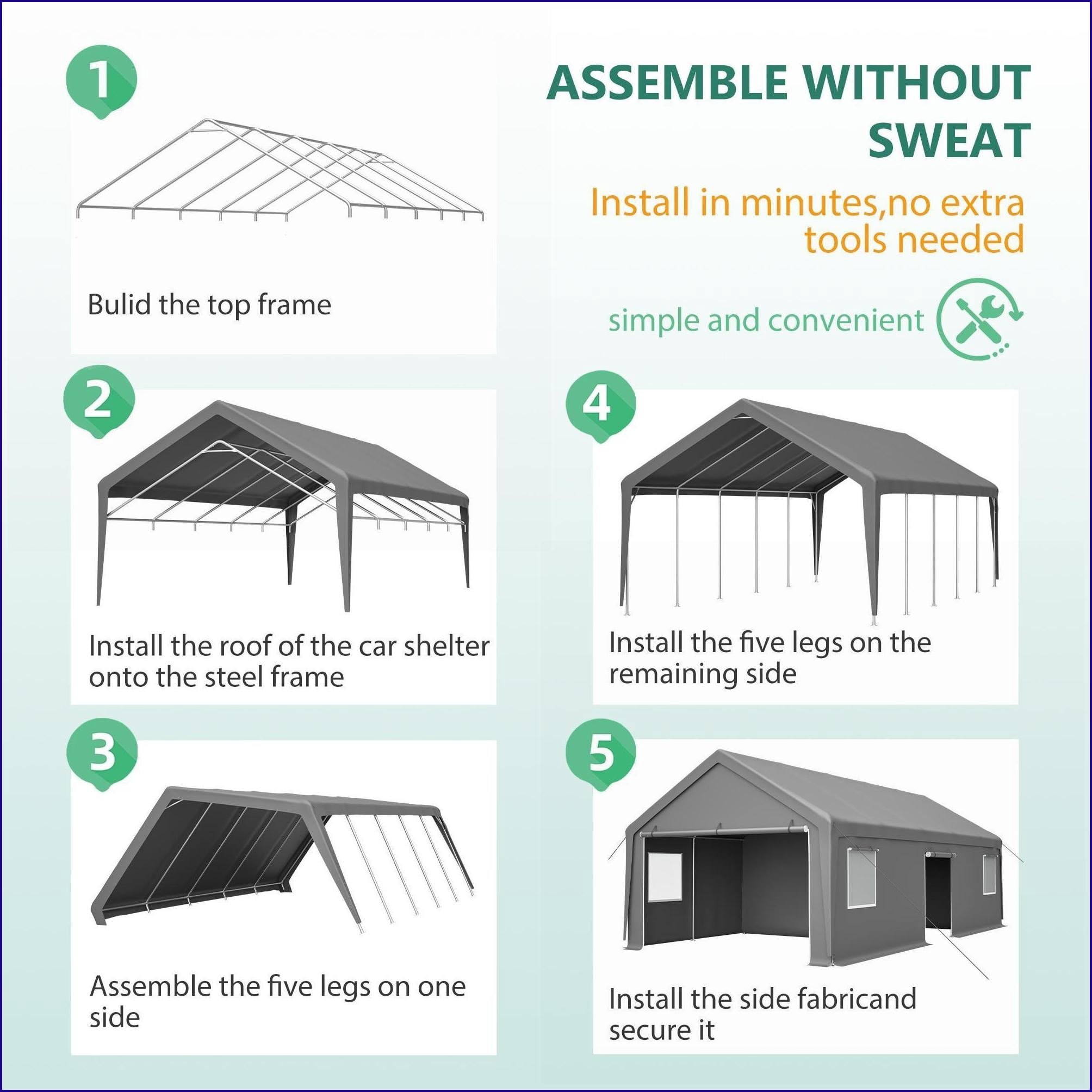 Carports 13x26 FT Heavy Duty All-Weather Portable Shelter for Cars, Boats, Storage Outdoor Events | Gray | Steel
