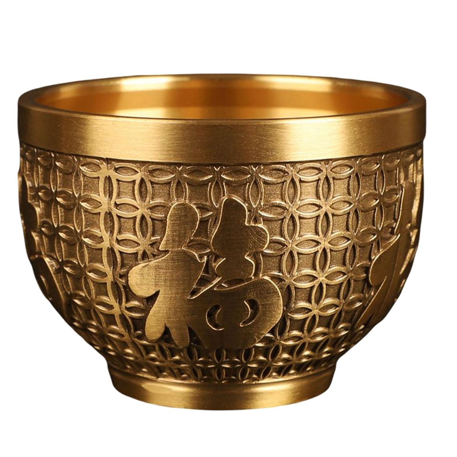 Brass Fu Bowl, Desktop Decor Chinese Character Rice Cylinder Decoration Ornaments Good Luck