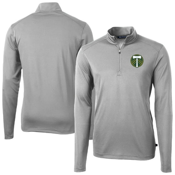 Men's-Cutter & Buck  Gray Portland Timbers Virtue Eco Pique Recycled Quarter-Zip Top