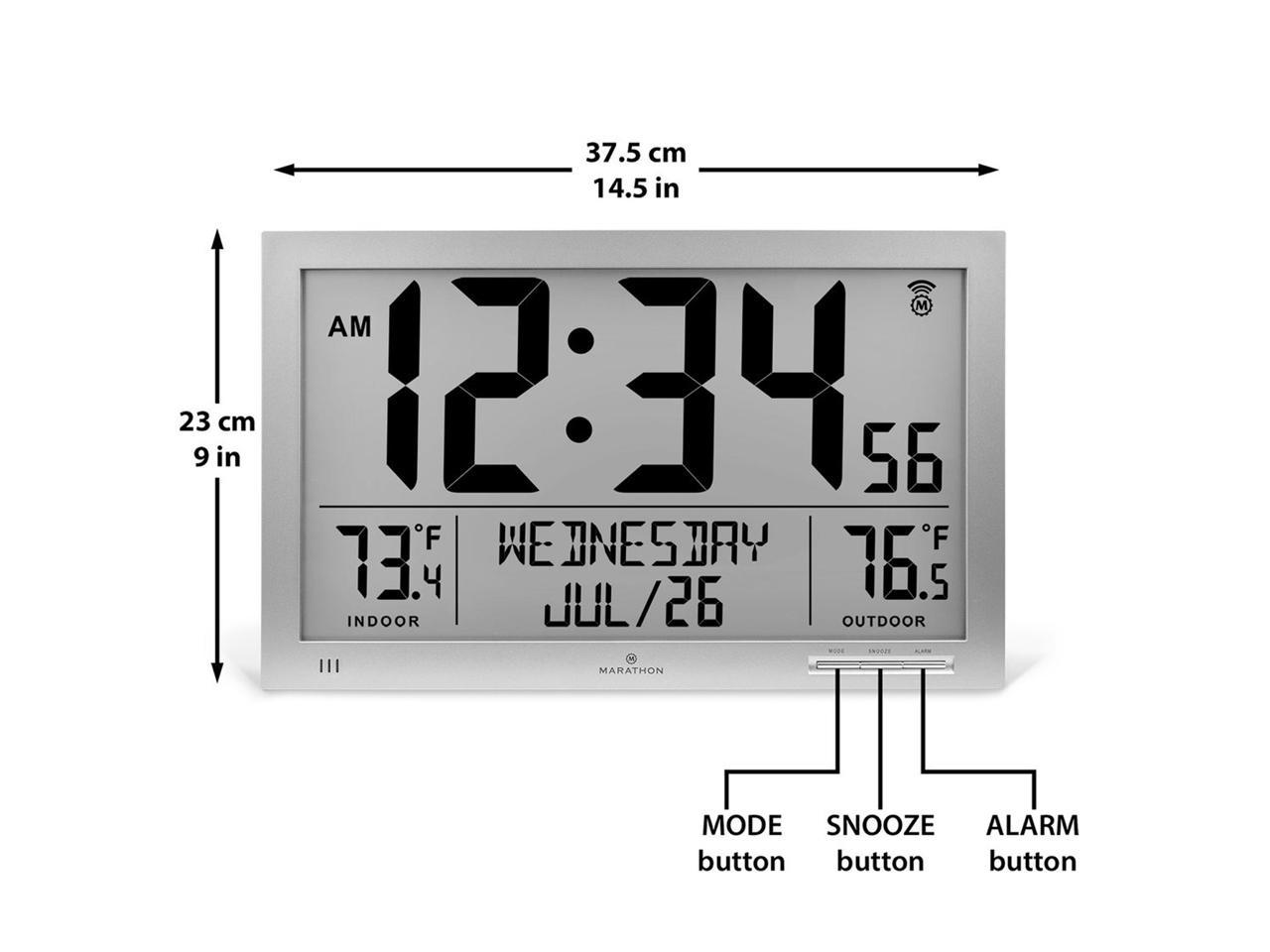 Slim Atomic Full Calendar Wall Clock with Indoor/Outdoor Temperature –  Marathon Watch