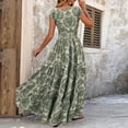 thumbnail image 5 of MORTTIC Women's Floral Print V-Neck with Short Sleeves Stretch High Waist Maxi Beach Vacation Boho Dress Green，S, 5 of 6
