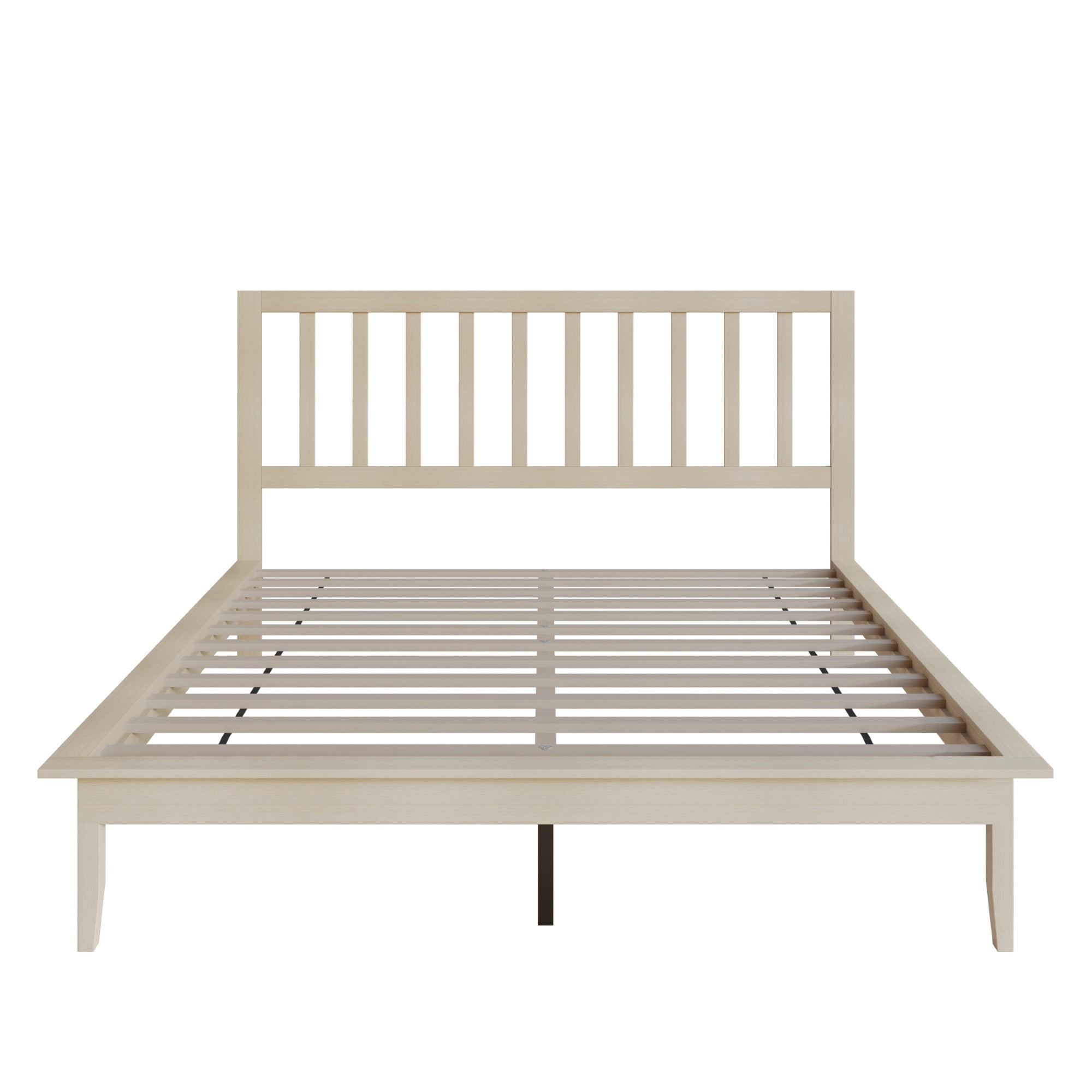 Home Design Lancaster Full Platform Bed Frame with Slatted Headboard, No box spring required, Antique White, Easy Assembly