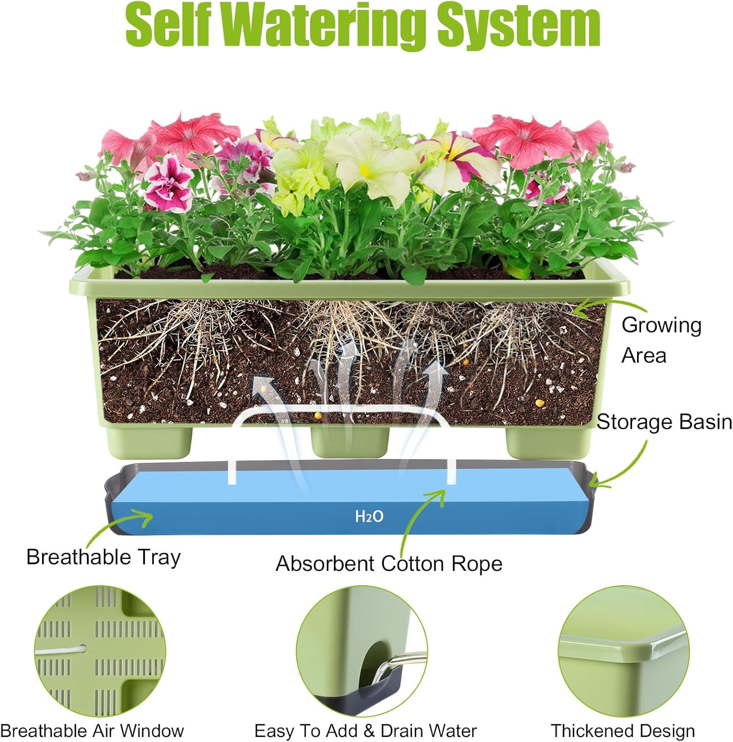 Window Box Planter 8 Pcs, 17 Inches Rectangle Flower Pots with Drainage Holes and Trays, Vegetable Planters for Windowsill Patio Garden Balcony Home Porch Yard Indoor Outdoor (Blue)