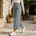thumbnail image 5 of Women's Wide Leg Cropped Pants, High Waisted Loose Pants with Elastic Waist, Side Slit & Pockets, Beach Vacation Summer Wear | VerBelle,Gray XL, 5 of 9