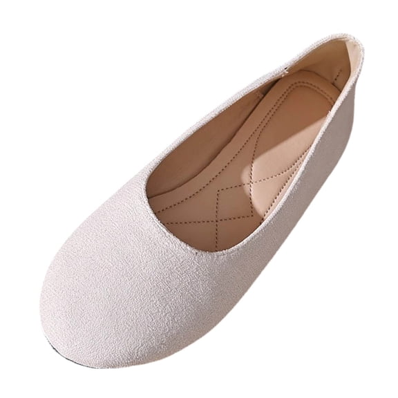 Gpaecead Women's Flat Shoes Round Toe Flocked Fabric Soft Sole Slip On Comfort Shoes For Casual Work Home White