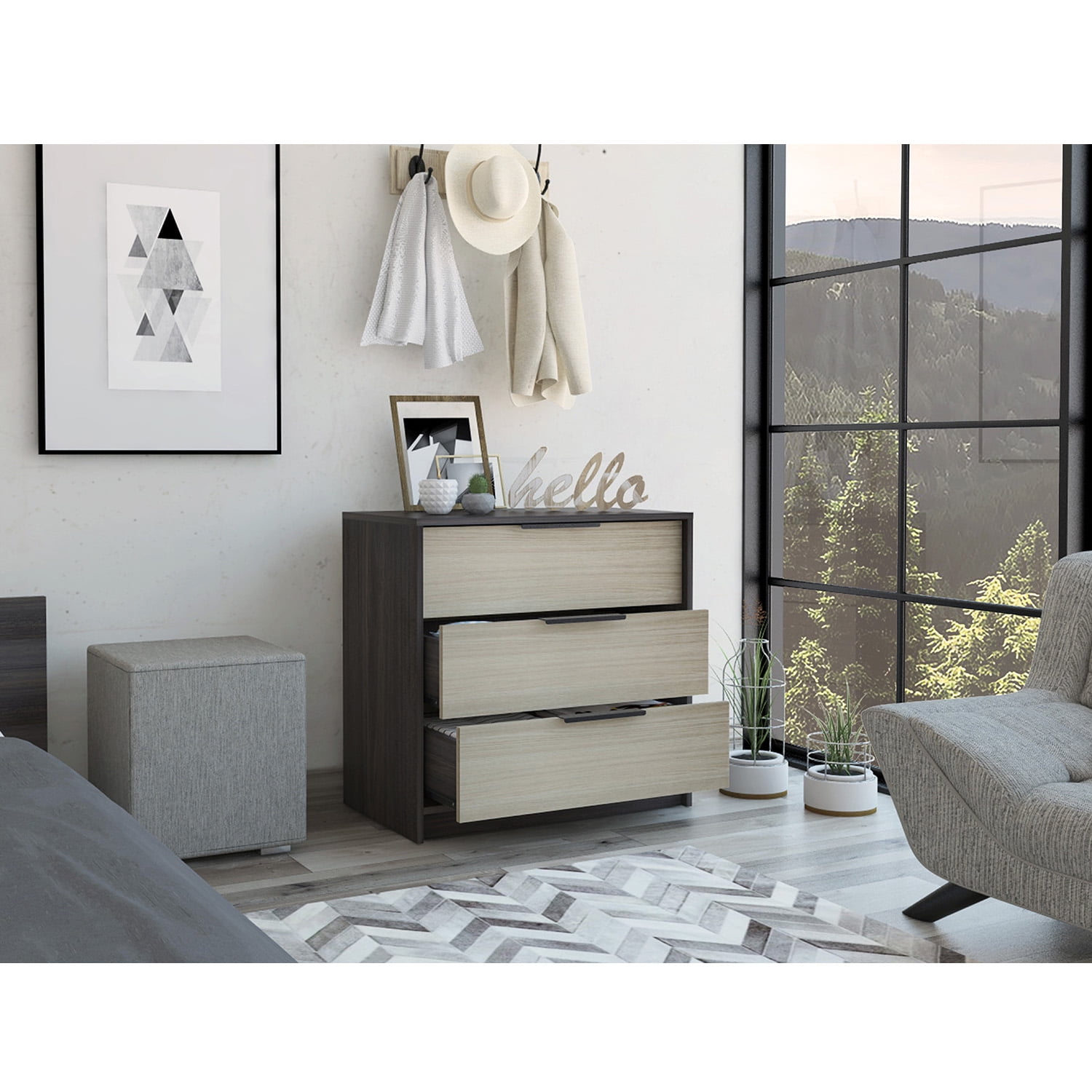 Kadyn 16.3" 3 Drawers Dresser, Chest of Drawers for Living Room, Black Particle Board Nightstand Kadyn 16.3" 3 Drawers Dresser, Chest of Drawers for Living Room, Black Particle Board Nightstand