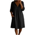 thumbnail image 2 of Odbmxy Midi Dress for Women Cotton Linen Long Sleeve Modest Fall Tent Dress for Women Tunic V-Neck Holiday Loose Shift, 2 of 6