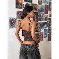 thumbnail image 4 of Women's V-Neck Floral Lace Spaghetti Strap Sheer Sleeveless Backless Cropped Tank Top Brown S, 4 of 8