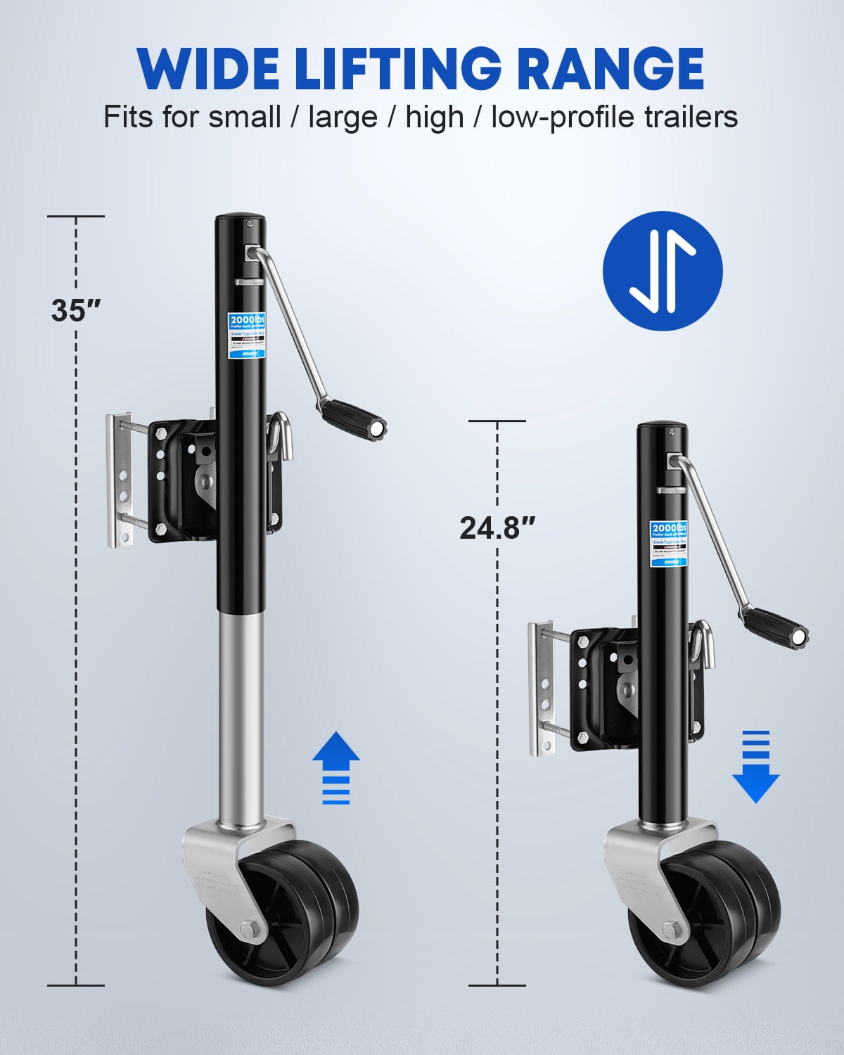 Kohree 2000lbs Trailer Jack with Wheel, Heavy Duty Swivel Boat Trailer Jack with 6" Dual Wheel & Ergonomic Handle, 12" Lift for RV Boat Trailer,Black