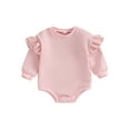thumbnail image 1 of ZAXARRA Infant Baby Girl Sweatshirt Jumpsuit Solid Color Round Neck Ruffled Long Sleeve Romper Toddler Clothes, 1 of 6