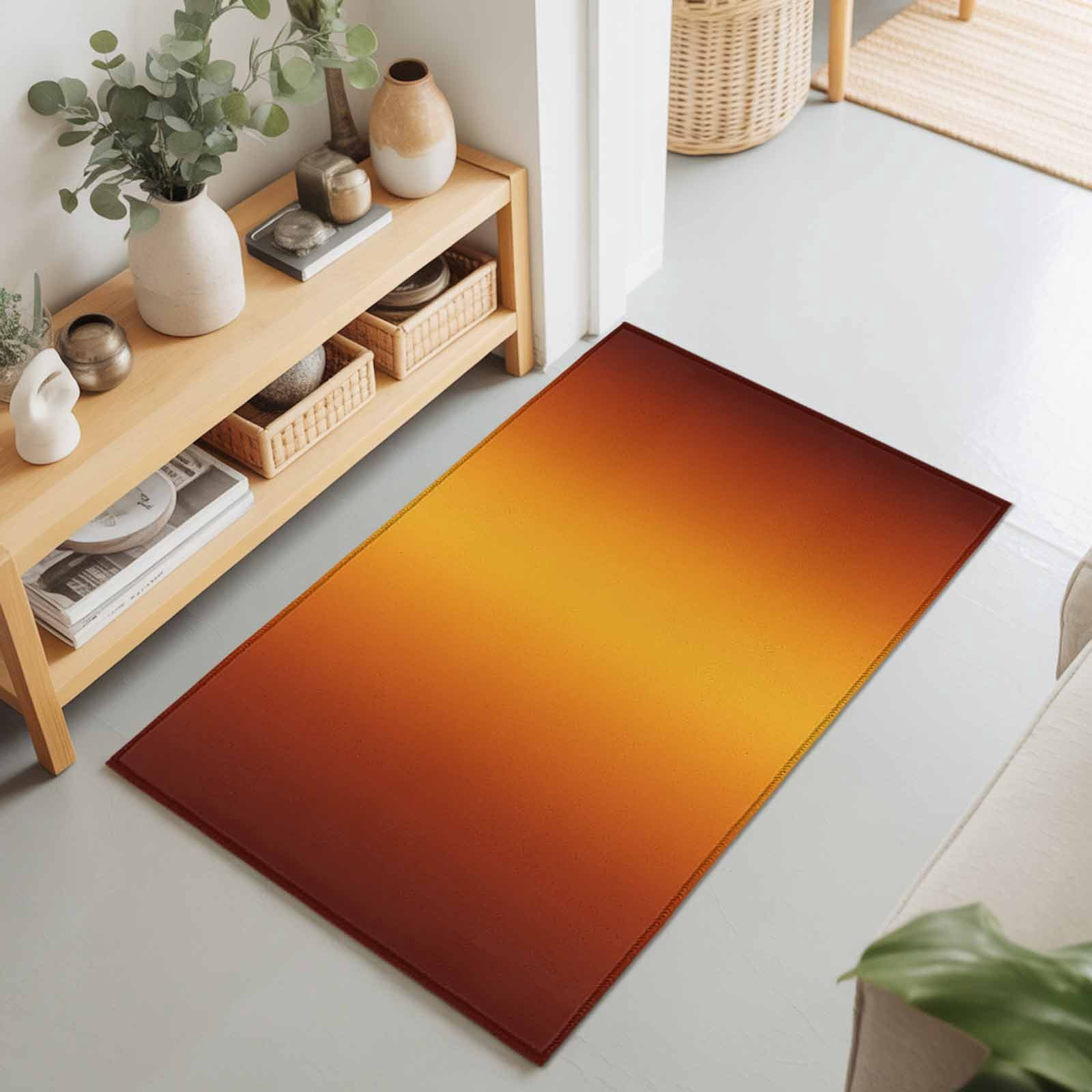 Entryway Rug 2'x3', Burnt Orange Yellow Ombre Kitchen Runner Rugs Non-Slip Carpet Mats, Modern Art Abstract Aesthetics Bedside Rugs Runners Washable Floor Carpet for Bathroom Laundry Room