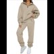 thumbnail image 1 of Conjuntos de Dos Piezas para Mujer: Jersey de Larga con Media Cremallera y Pantalón Deportivo Holgado con Bolsillos. Caqui XL, 1 of 8